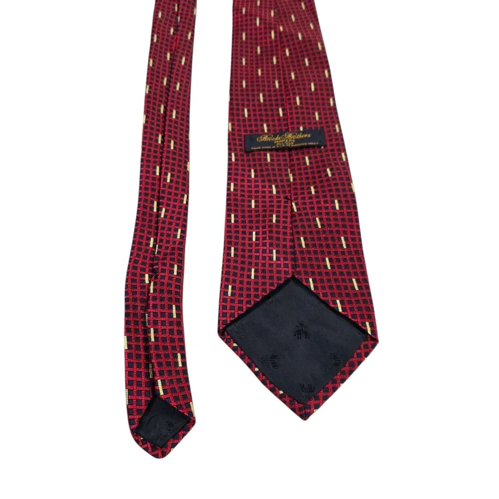 Brooks Brothers Silk Tie Red Grid‎ Pattern Luxury Men's Necktie Business Suit